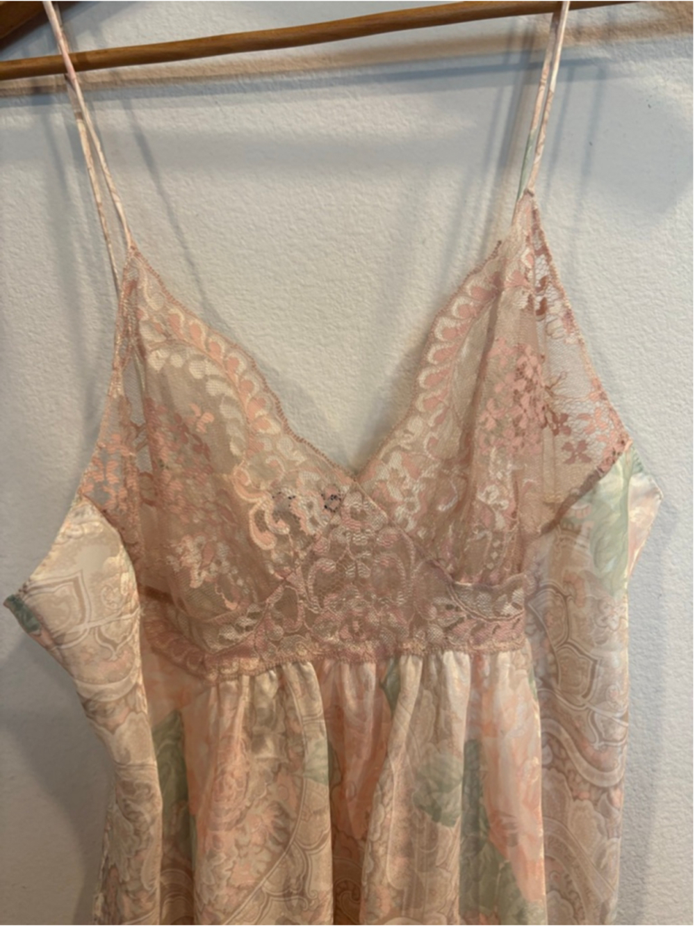 Vtg Vintage Lucie Ann II Pastel Floral Paisley Lace Satin Slip Dress - Picture 2 of 5